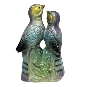 Vintage 1960s Lusterware Ceramic Purple and Yellow Birds Figurine made in Japan